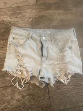 American Eagle Outfitters Pale Blue Ripped Denim Cutoff Shorts